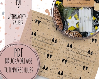 Print template bag closure "Christmas magic" Advent in the bag PDF template for downloading and printing Self-printing Christmas bag