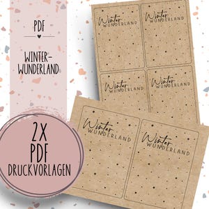 Druckvorlage Winterwunderland PDF Vorlage zum Download und Ausdrucken Selbstausdrucken Geschenkkarte Weihnachten Tüte Geschenk Winter Advent