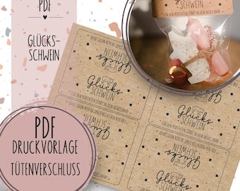 Print template bag closure &quot;Lucky Pig&quot; New Year&#39;s Eve in the bag PDF template for downloading and printing Self-printing Gift New Year