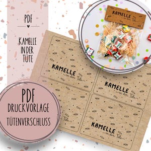 Modèle d'impression pour la fermeture du sac "Chameau dans le sac" Modèle PDF à télécharger et à imprimer soi-même comme idée cadeau de carnaval