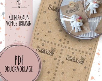 Modelo de impressão "Pequena saudação do coelhinho da Páscoa" Modelo PDF para impressão Cartão presente Páscoa Ideia para presente Coelhinho da Páscoa Presente de Páscoa Feliz Páscoa