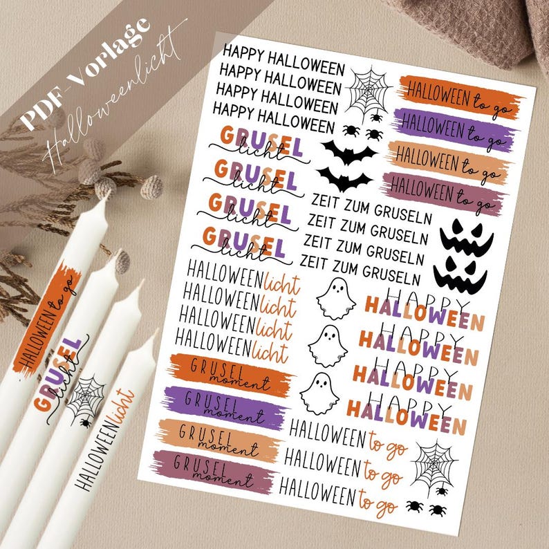 Halloween Light PDF Template Candle Tattoo Candle Stickers Candles