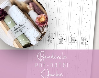 Banderole Thank you PDF craft file template for downloading and printing. Print yourself. Small gift from the heart with love.