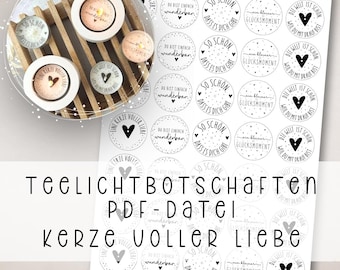 Tealight message Candle full of love PDF template Candle tattoo Candle design Tealight Nice that you exist Gift Gift idea Candle