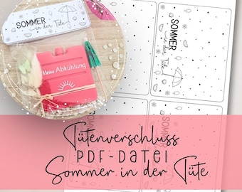 Print template PDF bag closure "Summer in a bag" template for downloading and printing craft file gift idea gift craft idea