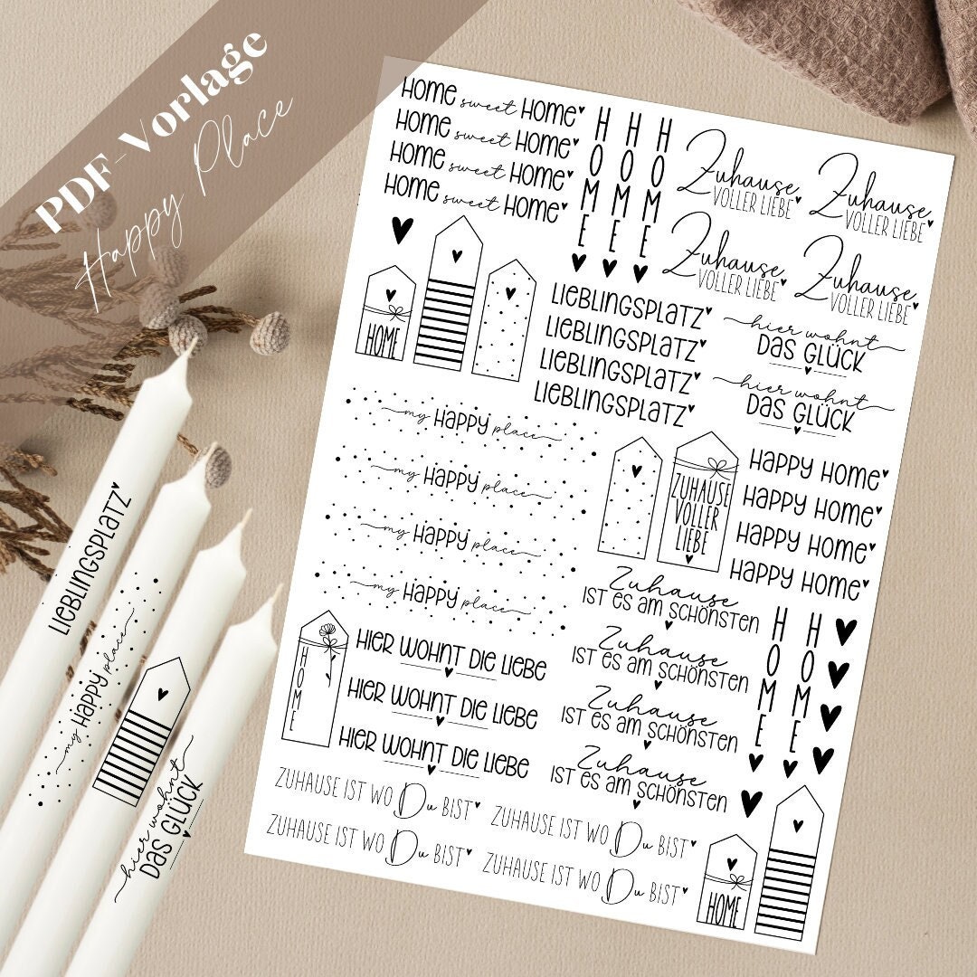 Happy Place PDF Template Candle Tattoo Candle Sticker Candles Home House  Happiness Lives Here Skandi Vase Flower Home Sweet Home Gift Home - Etsy, image size:1080x1080
