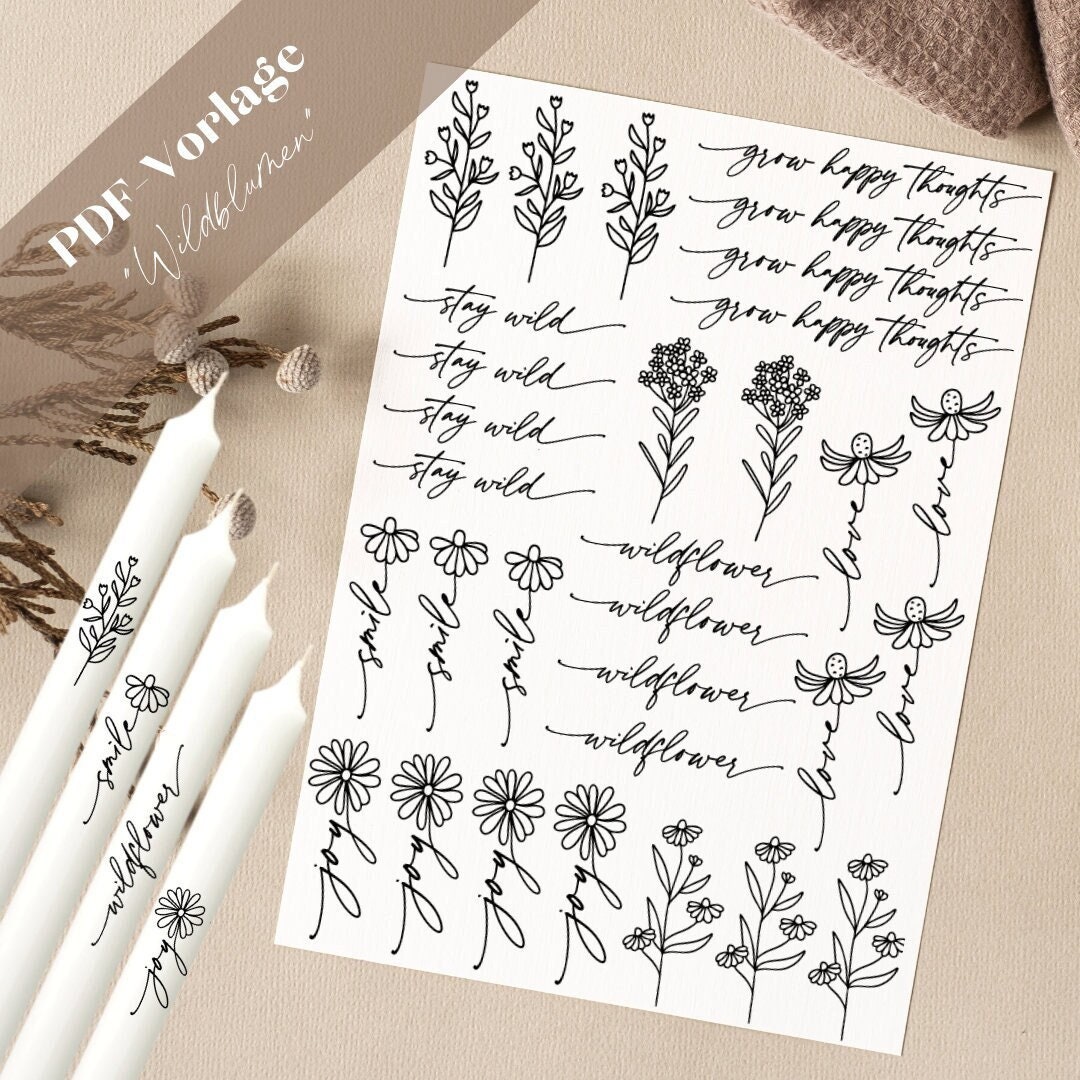 Wildflowers PDF Template Candle Tattoo Candlesticker Candles Spring ...