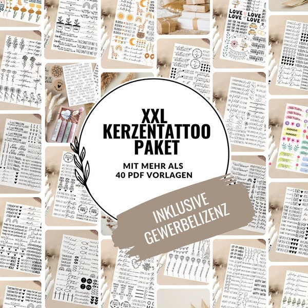 XXL PDF Kerzentattoo Paket inklusive Gewerbelizenz Bundle Kerzensticker Kerzen gestalten Glück Mama Geschenk Hochzeit Geburt Geburtstag