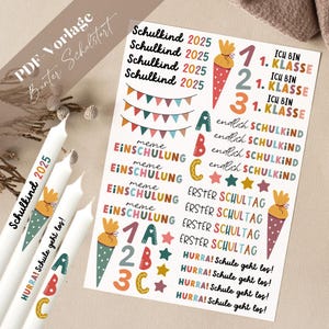 School start PDF template candle tattoo candle sticker candles school enrollment 2025 school child school starts first grade finally school
