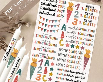 School start PDF template candle tattoo candle sticker candles school enrollment 2025 school child school starts first grade finally school