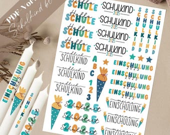 Schoolchild blue PDF template candle tattoo candle sticker candles school enrollment 2025 school start school starts first class finally hello school