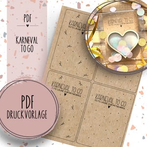 Druckvorlage Karneval to go PDF Vorlage zum Download und Selbstausdrucken Geschenkkarte Mitbringsel Fasching Helau Alaaf Geschenkidee