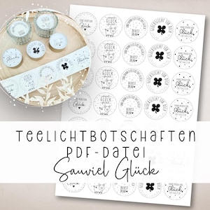 Tealight message &quot;Lots of luck&quot; PDF template candle tattoo candle design tealight lucky light lucky charm lucky candle exam improvement