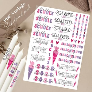 Schoolchild pink PDF template candle tattoo candle sticker candles school enrollment 2025 school start school starts first class finally hello school