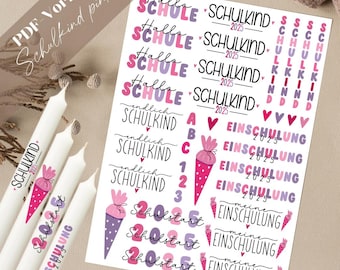 Plantilla PDF de vela rosa para escolares, tatuaje de vela, pegatina de vela, velas, matrícula escolar 2025, inicio de clases, inicio de clases, primera clase, finalmente, hola escuela