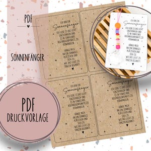 Druckvorlage Sonnenfänger PDF Vorlage zum Download und Ausdrucken Selbstausdrucken Geschenkkarte Geschenkidee Kleinigkeit Mitbringsel
