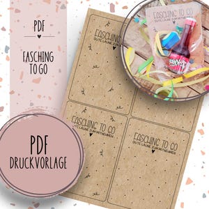Druckvorlage Fasching to go PDF Vorlage zum Download und Selbstausdrucken Geschenkkarte Mitbringsel Karneval Helau Alaaf Geschenkidee