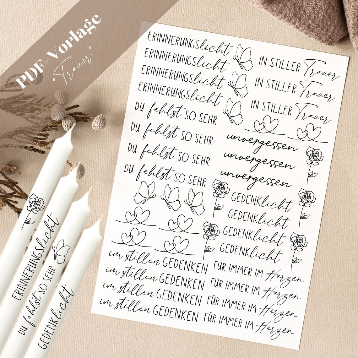 Mourning PDF Template Candle Tattoo Candlesticker Candles Design Quiet ...