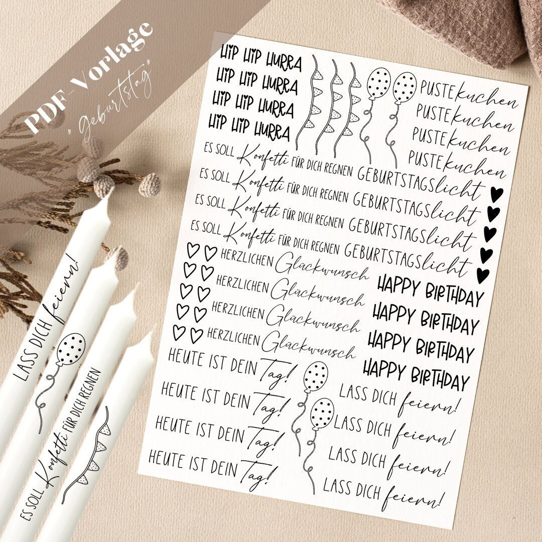 Birthday PDF Template Candle Tattoo Candlesticker Candles Hip Hip ...