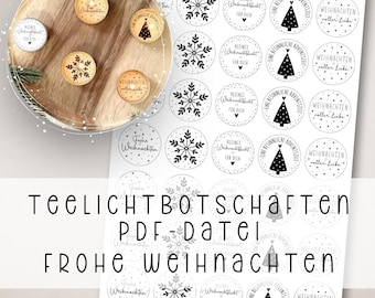 Tealight message Merry Christmas PDF template candle tattoo candle stickers candles design Christmas time Christmas light tealight stars