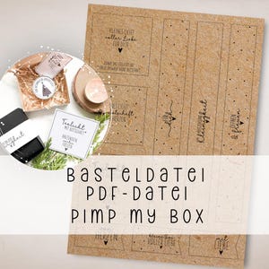 Pimp my Box PDF Basteldatei Vorlage zum Download und Ausdrucken Selbstausdrucken Geschenkkarte Bandarole Anhänger Teelicht Teelichtbotschaft