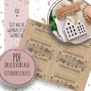 Druckvorlage Tütenverschluss "Weihnachtswünsche" Advent in der Tüte PDF zum Download und Ausdrucken Selbstausdrucken Geschenk Weihnachten