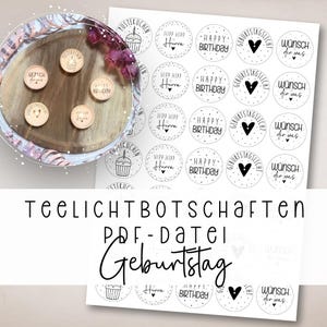 Tealight message birthday PDF template candle tattoo candles tealight hip hip hooray puff cake make a wish happy birthday light