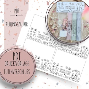 Imprimir modelo de fechamento de bolsa "Spring Magic" Modelo PDF para download Imprima você mesmo Ideia de presente Parabéns Primavera Páscoa Coelhinho da Páscoa