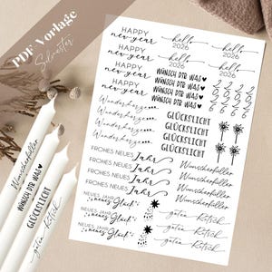 Silvester PDF Vorlage Kerzentattoo Kerzensticker Happy New Year Kerzen 2026 Guten Rutsch Wunderkerze Wunscherfüller Frohes neues Jahr
