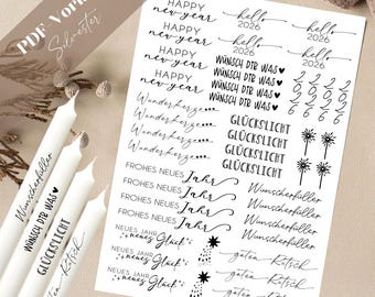 New Year's Eve PDF template candle tattoo candle sticker Happy New Year candles 2026 Happy New Year sparkler wish fulfiller Happy New Year