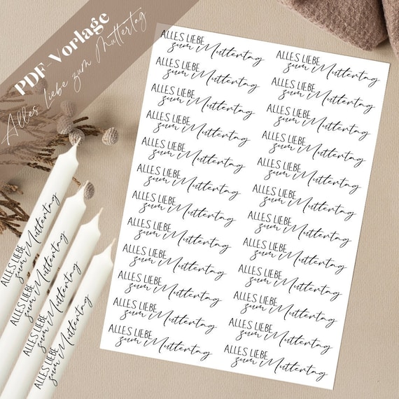 Modello PDF per felice festa della mamma tatuaggio candela adesivo candela design candela mamma la migliore preferita mamma grazie ti amo tutto mamma - Italia