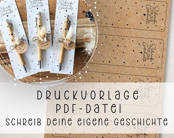 Printsjabloon "Schrijf je eigen verhaal" PDF-knutselbestand voor pennen pen balpen cadeau-idee cadeau vriendin gastcadeau