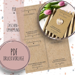 Modello di stampa "Abbraccio tascabile" Modello PDF da scaricare Adulatore di mani Regalo adulatorio Idea regalo Iscrizione a scuola Comunione Festa della mamma