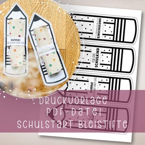 Embalagem de inscrição escolar arquivo de artesanato em PDF para início de escola ideia de presente de lápis embrulho para presente aluno da primeira série cone escolar