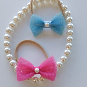 Glitter Tulle Bow with Pearl, Princess, Ballerina, Birthday, // Baby, Toddler, Girls....