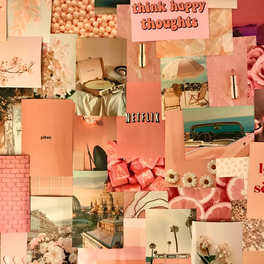 Pink Wall Collage Kit, 50pc Pink Aesthetic Glossy Photos, Wall Collage