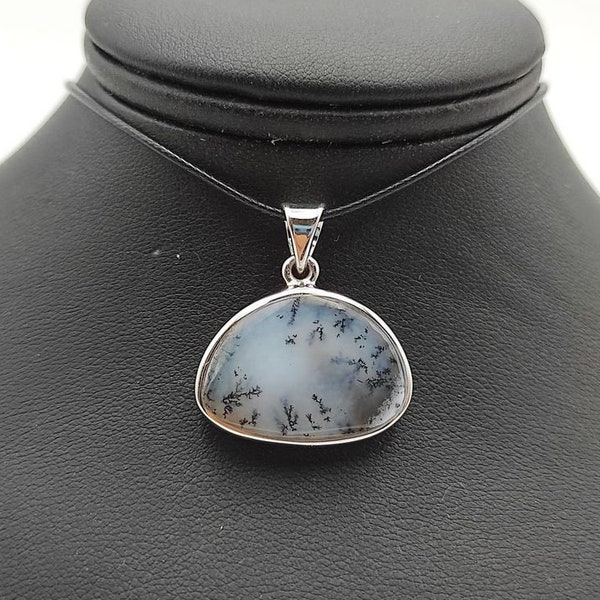 Pendentif Agate Dendritique naturelle en Argent