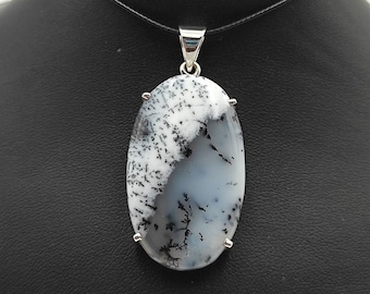 Natural Dendritic Agate pendant silver