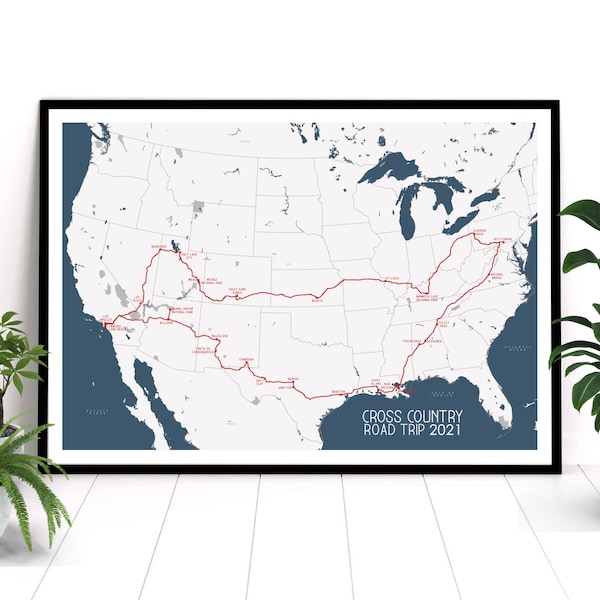 Personalize Map Print - Custom Travel Map - Adventure map - Driving map, bedroom decor, road trip, memory map, custom route, digital print