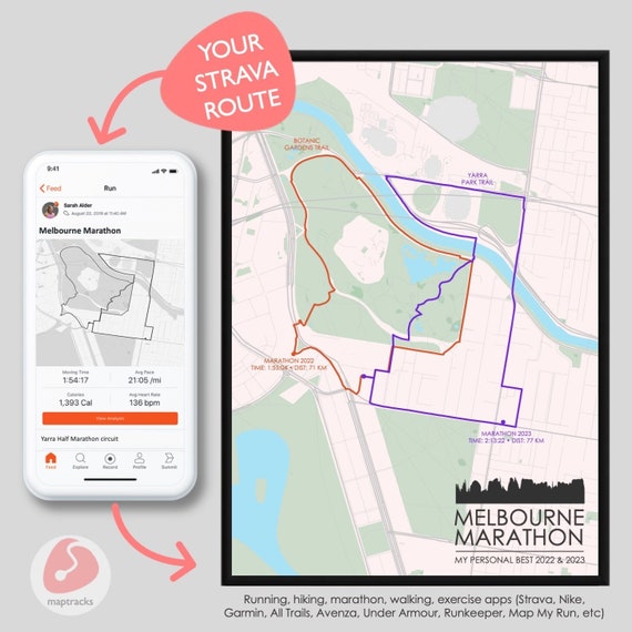 Personalized Running Route Hiking Trail Exercise App Marathon Walking Tour Strava Nike Garmin Under Armour All Trails Runkeeper Etsy