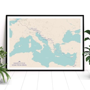 Mapa de recuerdos de viaje - Personalice la ruta del mapa - Aventura de viaje personalizada - Viaje por carretera, crucero en barco, arte mural, recuerdos de viaje, ruta de senderismo