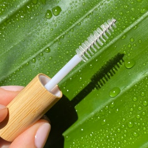 Empty Frosted Glass Mascara Tube 8ml Bottle Spoolie Wand Bamboo Sustainable Green Beauty Eco Reusable Clean Beauty Extensions Eyelashes image 2