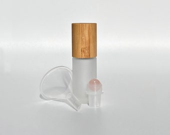 Rosenquarz Roller Flasche - 5ml / 10ml Milchglas mit Bambuskappe - Leere DIY Ätherisches Öl Maniküre Crystal Healing