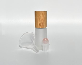 Rosenquarz Roller Flasche - 5ml / 10ml Milchglas mit Bambuskappe - Leere DIY Ätherisches Öl Maniküre Crystal Healing