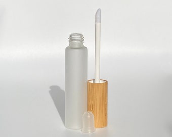 Frosted Glass Lipgloss Tube - 10ml Container Bamboo Sustainable Green Eco Reusable Green Beauty DIY Refill Lip Applicator