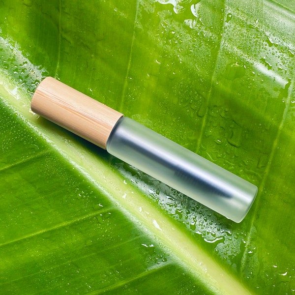 Empty Frosted Glass Mascara Tube - 10ml Silicone Spoolie Brows Eyelashes Lash Serum DIY Mascara Wand Bamboo Sustainable Green Eco Beauty