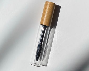 Leere Glas Mascara Tube - 10ml Silikon Spoolie Brows Wimpern Lash VerlängerungsSerum DIY Mascara Zauberstab Bambus Nachhaltige Grün Eco Beauty