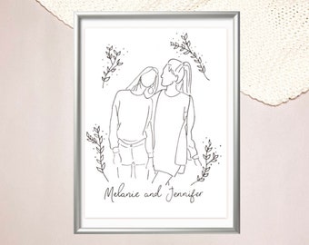 Personalisierte Freundezeichnung | Aquarell Bild, Handgefertigtes Porträt, Selbstgemachtes Poster | Custom Made Friend Drawing, Oneline