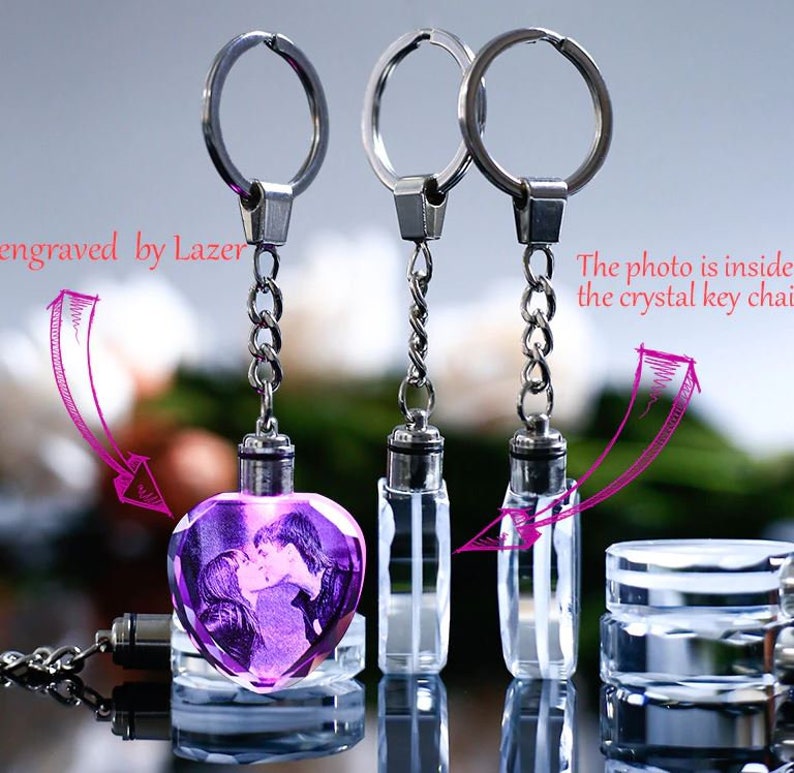 Custom made key chain picture key ring crystal pendant Valentine/'s gift for girlfriend Personalized Key Chain With Photo And Light