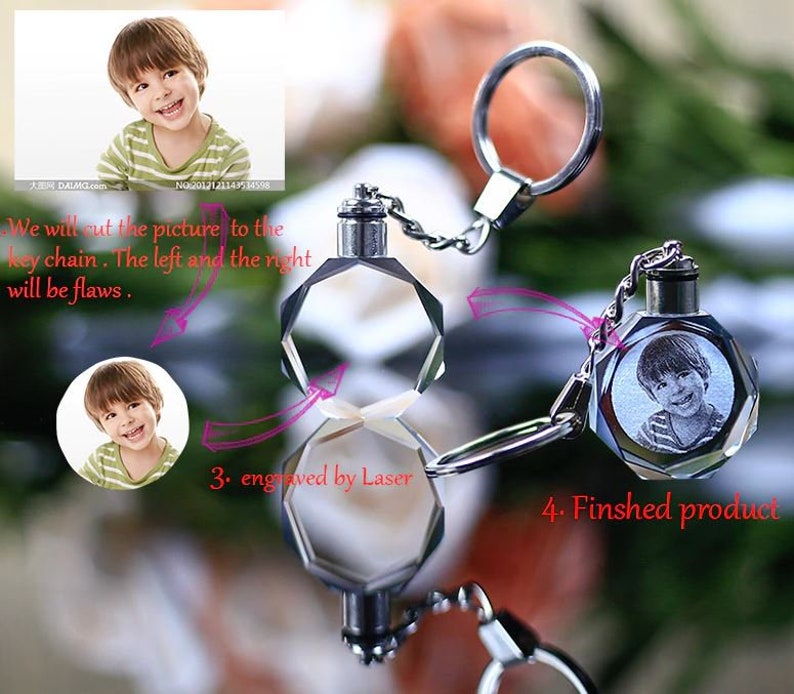Custom made key chain picture key ring crystal pendant Valentine/'s gift for girlfriend Personalized Key Chain With Photo And Light